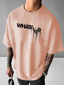 Camiseta de manga corta de cuello redondo informal y cómoda con estampado de letras CUALQUIER ajuste holgado de verano de algodón puro 100% para hombre - Product Image 6