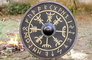 Escudo de armadura vikingos medievales de madera natural redondo Renacimiento 24 pulgadas Escudo hecho a mano Escudo de madera gris Decoración y regalo para el hogar. - Product Image 2