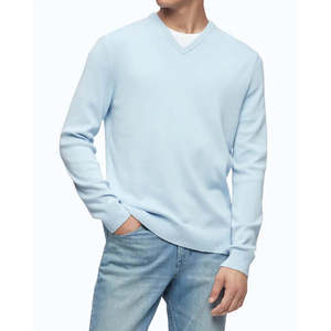 Maglione Calvin Klein da Uomo in Lana Merino con Scollo a V Blu Taglia Grande Autunnale Lavorato a Maglia con Ricamo 3D Stampa Leopardata Maniche Lunghe - Product Image 1