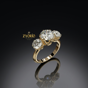 แหวนหมั้นเพชรทรงกลม 2.00 กะรัต 3 เม็ด เพชรเลี้ยงในห้องปฏิบัติการ ทอง 14K รับรองโดย IGI แหวนแต่งงานสำหรับผู้หญิง - Product Image 1