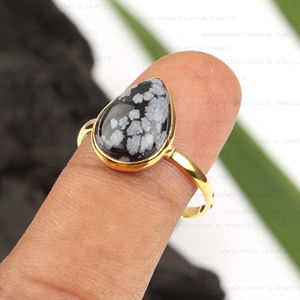 Bulk Wholesale Natural Snowflake <b>Obsidian</b> Ring 925 Sterling Silver 10x14mm Pear 18K Gold Plated Eternity Vermeil Women's <b>Jewelry</b> - Product Image 4