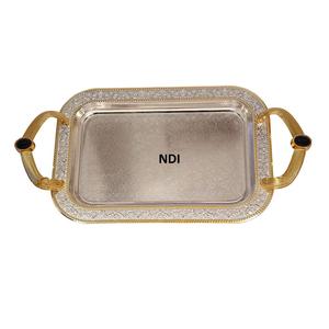 Plateau de petit-déjeuner d'occasion polyvalent Poignée de designer Design martelé Plateau de service de qualité supérieure Maison Hôtel Restaurant Plateau en métal - Product Image 3