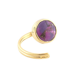 Custom Creative 10mm Round Mohave Purple Copper Turquoise Gemstone Statement <b>Ring</b> Gold Plated Double Layer <b>Open</b> Adjustable <b>Rings</b> - Product Image 3