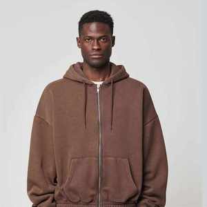 Sweat à capuche zippé intégral 100% coton personnalisé noir fermeture éclair respirant polaire Street Wear brodé uni teint sweat à capuche - Product Image 3