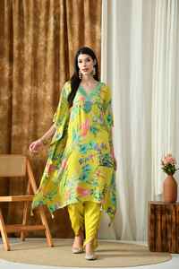 Ensemble caftaan Maslin imprimé numérique miroir lourd travail manuel élégant vêtements traditionnels musulmans accessoires Viscose fête quotidienne - Product Image 3