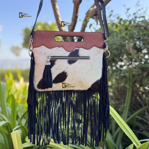 Latest Designer Carving Tooled Leather Fringe Sling Bag Stylish <b>Purse</b> Cowhide Fur Leather Bags for Women's Multi Use - Product Image 1