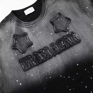 Camiseta de lavado ácido de algodón de gran tamaño personalizada ajustada mangas de doble capa Patchwork Vintage DTG estampado camisetas de manga corta para hombres - Product Image 2