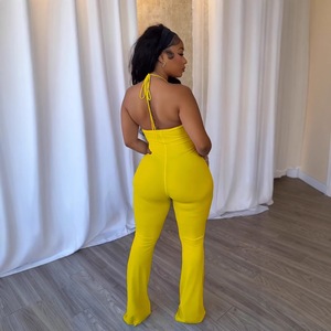 Monos de moda para mujer, mono Sexy de una pieza calado con cuello Halter, mono largo de longitud Irregular suave y profundo de Color 2025 - Product Image 4