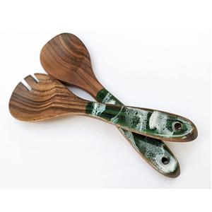 Ensembles de couverts en bois de mangue de luxe à bas prix Ensembles de salade de couverts en bois et émail de couleur marron 7 blancs pour la cuisine - Product Image 5