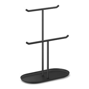 Expositor de Joyería de Metal Negro con Base de Madera, Estante Vertical de 3 Niveles para Collares, Pendientes, Pulseras y Relojes - Product Image 4
