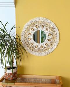 Espejo redondo bohemio hecho a mano, macramé tejido de algodón Natural, colgante de pared, característica decorativa moderna para maquillaje de boda - Product Image 1