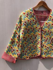 Veste matelassée à imprimé floral, faite main, style bohème, en coton, pour l'automne et l'hiver, style streetwear, réversible - Product Image 2