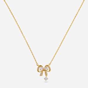 Collier en argent 92,5 plaqué or 191366, chaîne à maillons tendance religieuse avec perle et diamant, placage rhodium, pour mariage ou cadeau - Product Image 1