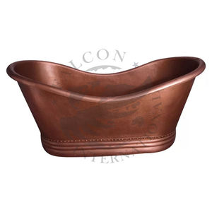 Baignoire autoportante à double pantoufle en cuivre martelé Baignoire de trempage en cuivre antique avec anneaux décoratifs - Product Image 2