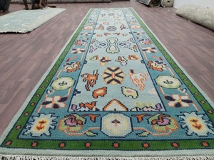 Tapis de couloir en laine fait main-Tapis à motif géométrique tribal | Chemin de couloir long bleu et vert | Tapis de grand couloir au design ethnique - Product Image 6