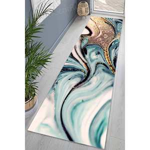 Blue And Gold Marble Printed <b>Rug</b> - Luxury Home Decor,<b>Chenille</b> <b>Rug</b> - Product Image 1