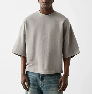 Kısa kollu kırpılmış T-Shirt erkekler ağır kumaş % 100% pamuk boy T-Shirt nervürlü Trim boy T-Shirt