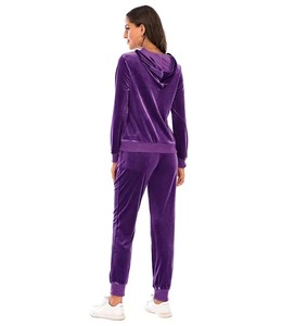 Conjunto Deportivo de 2 Piezas para Mujer, Invierno, Grueso, Ecológico, Sudadera con Capucha y Cremallera Completa de Terciopelo, Bolsillos, Pantalones Deportivos 100% Algodón - Product Image 2