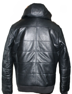 Personalizado de cuero con capucha de piel Logo de los hombres al aire libre acolchado cremallera bolsillo chaqueta de invierno acolchado Puffer hombres chaquetas - Product Image 2