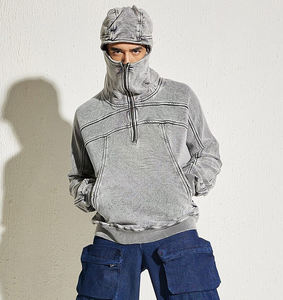 Custom Washed <b>Grey</b> Hoodie Distressed Embroidery 100% Cotton Fleece Gemstone Pearls Oversized Boxy Pullover Eco-Friendly Men - Product Image 3