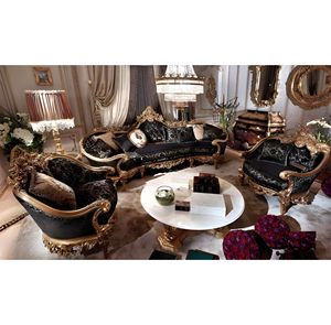 Juego de Muebles de Sala de Estar de Lujo Italiano, Estilo Clásico Moderno de Mediados de Siglo, Tallado a Mano en Madera Maciza, Sofás, Mesas de Entrada, Cómodos - Product Image 1