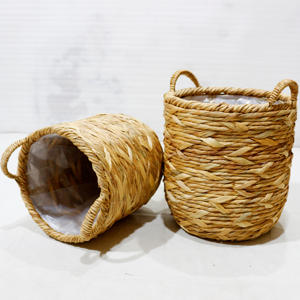 Artex Dong Thap Handwoven Water Hyacinth Planter <b>Basket</b> Set with Plastic <b>Liner</b> and Handles for Indoor Plants - Product Image 5