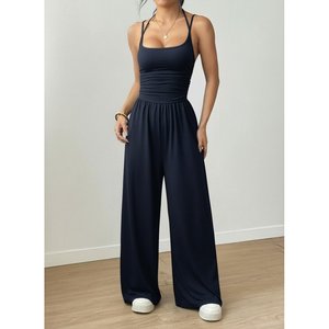 Combinaison longue en viscose à bretelles et col rond pour femme, 31073 - Bleu marine - Product Image 5