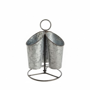 Organizador de Cubiertos de Metal Galvanizado Estilo Rústico con 4 Compartimentos y Asa de Madera para Fiestas y Cenas - Product Image 2