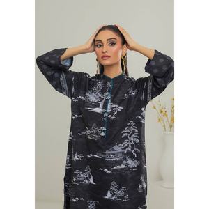 Ensemble de vêtements traditionnels chinois pour femmes, noir, en tissu poly-cambric imprimé, coordonné - Product Image 2