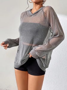 เสื้อมีฮู้ดผ้าโปร่งสำหรับผู้หญิงเสื้อมีฮู้ดผ้าตาข่ายโปร่งระบายอากาศได้ดีแห้งเร็วน้ำหนักเบา - Product Image 3