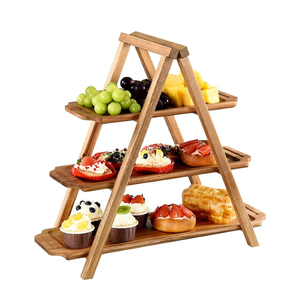 Plateaux de service en bois à 3 niveaux de haute qualité avec support pliable pour fête de style rustique du Vietnam - Product Image 3