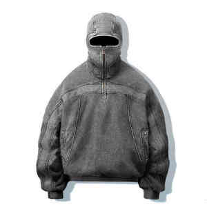 Oversized Acid Wash 100% Cotton Eco-Friendly <b>Balaclava</b> Vintage Ninja Hoodie for <b>Men</b> Women Unisex Embroidered Heavyweight Winter - Product Image 6