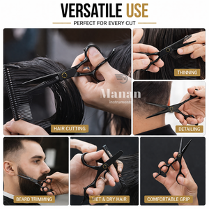 Ciseaux de coiffure noirs de luxe 6,5 pouces, lame de rasoir, ciseaux de barbier, manche ergonomique, outil de coupe de salon, OEM - Product Image 6