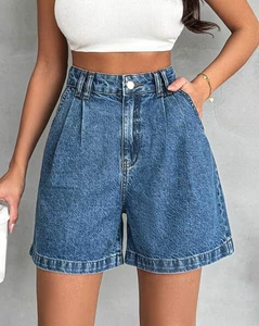 Shorts en jean pour femmes de haute qualité en gros, shorts en jean taille haute pour femmes, shorts décontractés pour femmes avec poches latérales, shorts en jean grande taille - Product Image 3