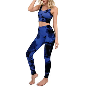 Ropa de Yoga para mujer hecha a medida hasta la rodilla, tela de LICRA de poliéster de alta calidad, conjunto frontal de 2 piezas, escote alto transpirable - Product Image 1