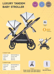 Nouveauté : poussette double bébé 3 en 1 au design unique, avec différents sièges, berceau, landau, support enfant, en aluminium pliable pour deux bébés - Product Image 6