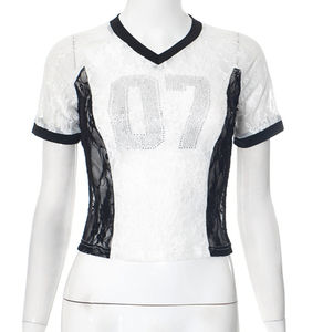 T-shirts élégants en strass pour femmes Bling Diamond Sequin Shiny Fashion Club Streetwear Y2K Graphic Tops - Product Image 4