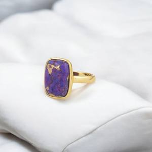 Handmade 925 Sterling Silver Jewelry Natural <b>Purple</b> Turquoise & Diamond Statement Gold-Plated Ring for Weddings - Product Image 2