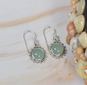 Boucles d'oreilles pour filles Aqua Calcedony Classic 925 Sterling Silver Natural Gemstone Handmade Fine Silver Jewelry 925 Stamp Jewelry - Product Image 2