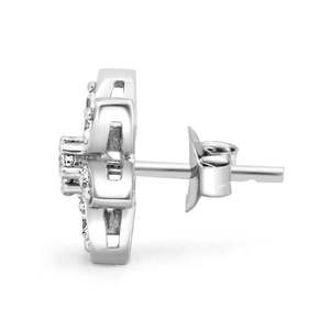 NOVAMART Fine Zarkan Lily Zircon <b>Silver</b> <b>Stud</b> Trendy Religious Wedding Featuring Flower Heart Shape Made Stainless Steel Titanium - Product Image 4