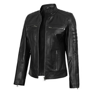 Veste en cuir Cafe Racer pour femmes, cuir d'agneau véritable, veste de moto élégante, vêtements de moto haut de gamme et décontractés - Product Image 1
