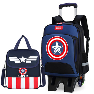 Capital American School Bag With Trolly Design Lunch Bag Kits Boy's Liked Navy Red White Classic Colors Back To School Bag - Product Image 6