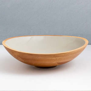 Bol de service en bois enduit d'émail en bois d'acacia de meilleure qualité avec cuillère pour ustensiles de cuisine de fournisseur indien - Product Image 2