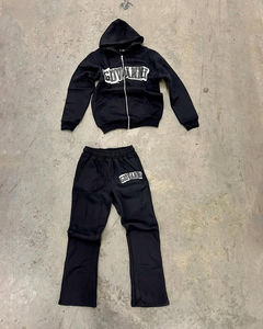 Sudadera con capucha y pantalones de chándal holgados con cremallera para hombre de talla grande personalizada al por mayor, conjunto de chándales estilo Hip Hop - Product Image 4