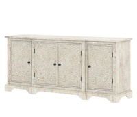 Buffet console vintage moderne en teck massif sculpté à la main, 3 portes réglables et personnalisables pour salon