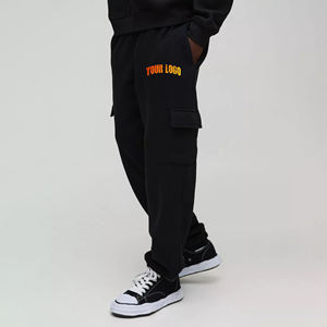 Pantalons décontractés pour hommes personnalisés OEM/ODM, lavés, hiver/automne, poches cargo amples, streetwear, coupe ample, broderie en toile - Product Image 1