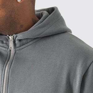 Sweat à capuche surdimensionné de haute qualité pour hommes, gris blanc, poids lourd, polaire d'hiver, design sans fil, techniques brodées - Product Image 4