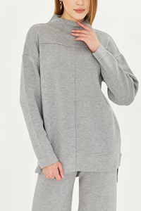 ชุดเสื้อสเวตเตอร์และกางเกง2ชิ้นสำหรับผู้หญิงชุดเสื้อถักแขนยาวเอวยางยืดชุดเสื้อถักขากว้างมีสไตล์ - Product Image 6