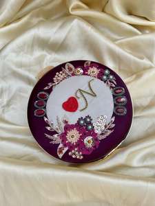 Women's Designer Printed Embroidery Initials <b>Pearl</b> <b>Clutch</b> Customizable Round Silk Lining Handbag for Girls - Product Image 4