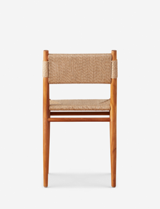 Silla de comedor exterior de madera con asiento y respaldo de ratán tejido - Product Image 3